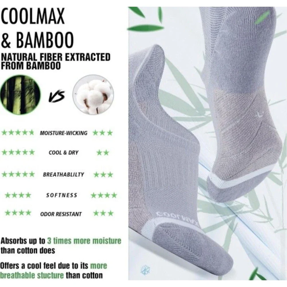 BRISIRA Coolmax Bamboo Viscose Compression Running Socks 3 Pairs Ankle Low Cut M